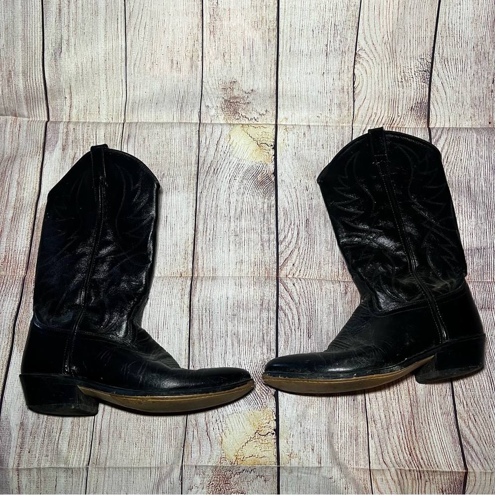 Mens Black Leather Western Cowboy Boots Square Toe Riding Work Size 10D